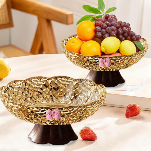 Plastic Fruit Plate 9.84" – Multicolor Snack Tray, Detachable Base, Hollow Draining Design, Upscale Serving Platter