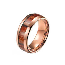 Tungsten Steel Ring with Wood Grain Inlay 8mm Rose Gold