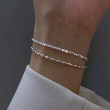 925 Sterling Silver Double Layer Beaded Bracelet for Women