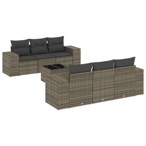 VidaXL vidaXL 7-tlg. Garten-Sofagarnitur mit Kissen Grau Poly Rattan
