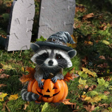 Cute Halloween Pumpkin & Raccoon Planter Decor – Acrylic Miniature Garden Figurine for Indoor/Outdoor Potted Plants, Compatible with Home Decor