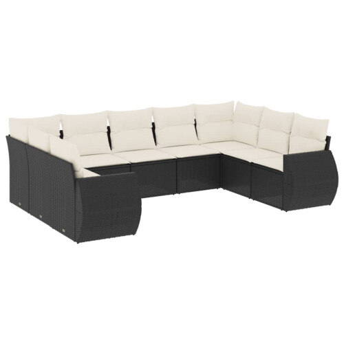 VidaXL vidaXL 9-tlg. Garten-Sofagarnitur mit Kissen Schwarz Poly Rattan