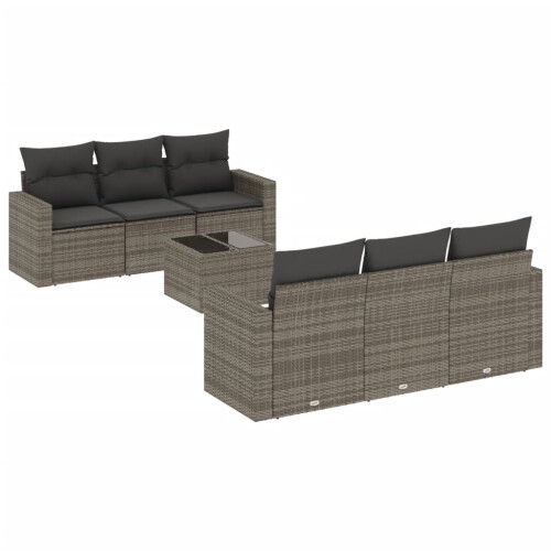 VidaXL vidaXL 7-tlg. Garten-Sofagarnitur mit Kissen Grau Poly Rattan