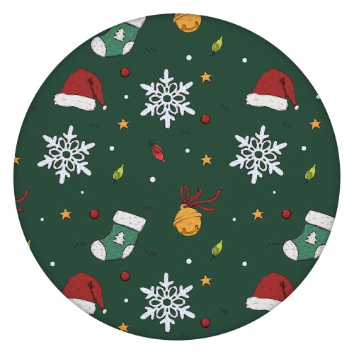 Toalha de mesa natalina listrada em verde e vermelho, redonda de 52 polegadas (132 cm), com borda elástica para um ajuste seguro durante as