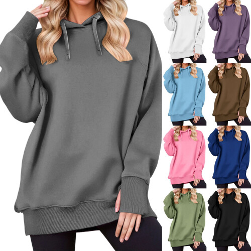 Γυναικεία oversized φούτερ με τρύπα για τον αντίχειρα, casual, μακρυμάνικα, πουλόβερ,