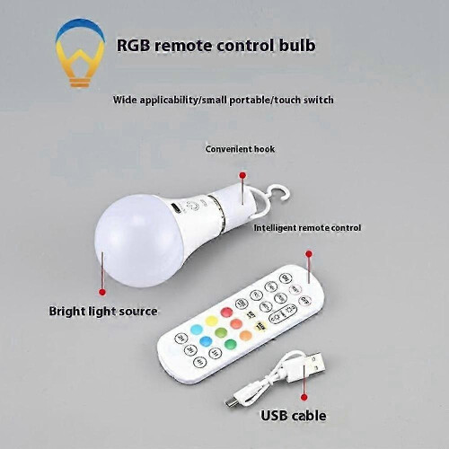 E27 RGB LED Bulb Rechargeable with Remote Timer Dimmable Touch Control Warm White 2700K 1
