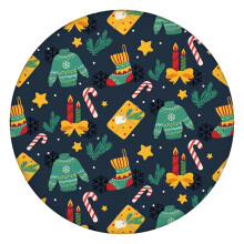Nappe ronde élégante au motif de Noël, diamètre 112 cm (44 pouces), avec bord élastique pour une présentation soignée de votre table de fêtes.