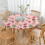 Toalha de mesa redonda de 44 polegadas para jantar de Natal com bainha elástica e estampas e desenhos natalinos alegres. 3