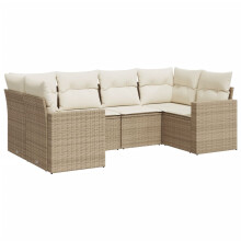 vidaXL 6-tlg. Garten-Sofagarnitur mit Kissen Beige Poly Rattan