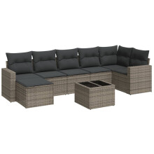 vidaXL 8-tlg. Garten-Sofagarnitur mit Kissen Grau Poly Rattan