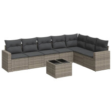 vidaXL 8-tlg. Garten-Sofagarnitur mit Kissen Grau Poly Rattan