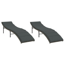 vidaXL Sonnenliegen 2 Stk. mit Auflagen Grau Poly Rattan