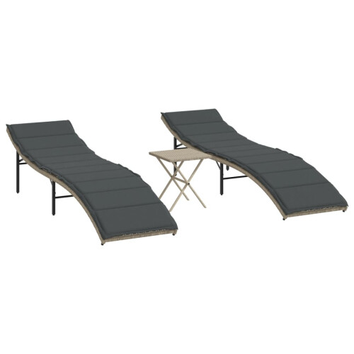 VidaXL vidaXL Sonnenliegen 2 Stk. mit Tisch Hellgrau Poly Rattan