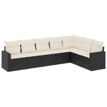 vidaXL 7-tlg. Garten-Sofagarnitur mit Kissen Schwarz Poly Rattan