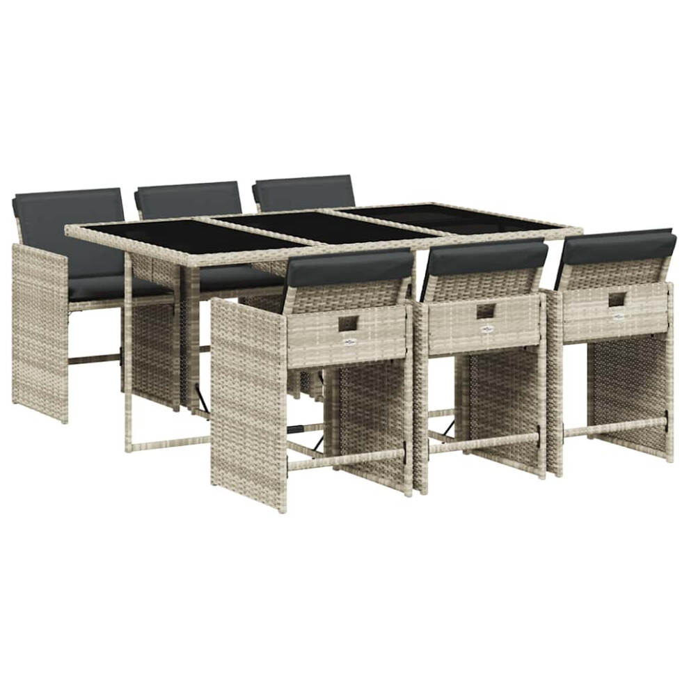 Photos - Garden Furniture VidaXL 7 Piece Garden Dining Set with Cushions Light Grey Poly Rattan