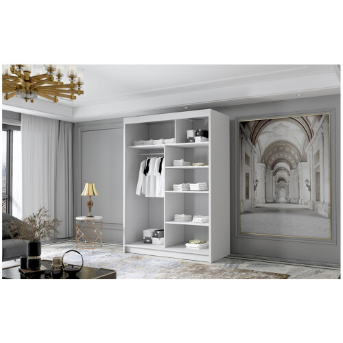 (White, 120cm) ELUKS - FLAVIO Sliding Doors Wardrobe with Mirror 2