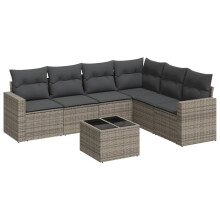 vidaXL 7-tlg. Garten-Sofagarnitur mit Kissen Grau Poly Rattan