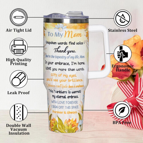Ποτήρι για μαμάδες 40oz με λαβή και καπάκι από άχυρο – Γιορτή της Μητέρας, γενέθλια, 2
