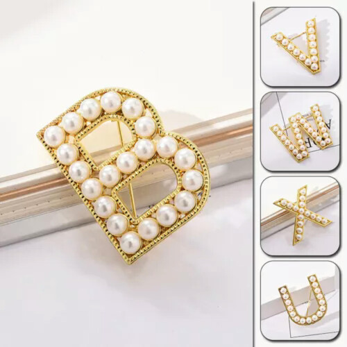 Perlen-Goldbrosche mit Initialen für Damen, Hochzeitsschmuck 1