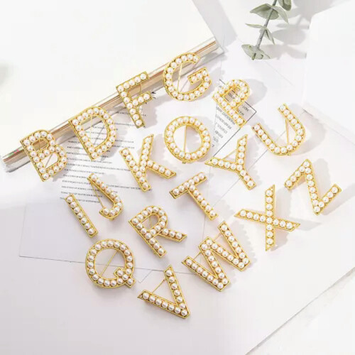 Perlen-Goldbrosche mit Initialen für Damen, Hochzeitsschmuck 2