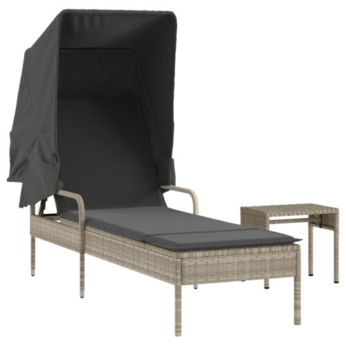VidaXL vidaXL Sonnenliege mit Dach und Tisch Hellgrau Poly Rattan