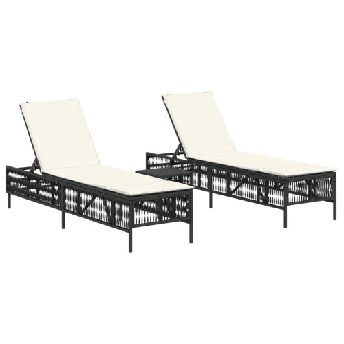 VidaXL vidaXL Sonnenliegen 2 Stk. mit Tisch Schwarz Poly Rattan