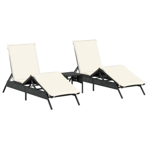 VidaXL vidaXL Sonnenliegen 2 Stk. mit Tisch Schwarz Poly Rattan
