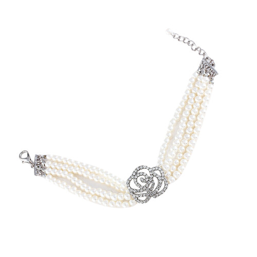 Parel Halsband Wit Met Imitatie Roos, Vier Design