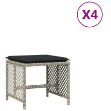 vidaXL Garden Stools with Cushions 4 pcs Light Grey 41x41x36 cm Poly Rattan