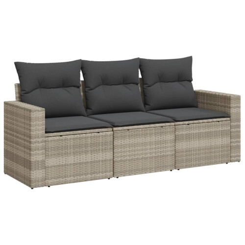 VidaXL vidaXL 3-tlg. Garten-Sofagarnitur mit Kissen Hellgrau Poly Rattan