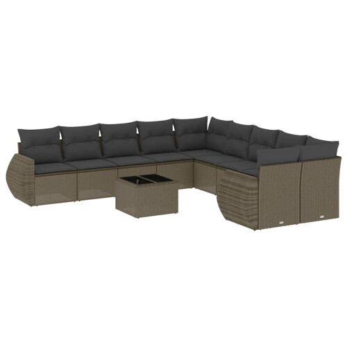 VidaXL vidaXL 11-tlg. Garten-Sofagarnitur mit Kissen Hellgrau Poly Rattan