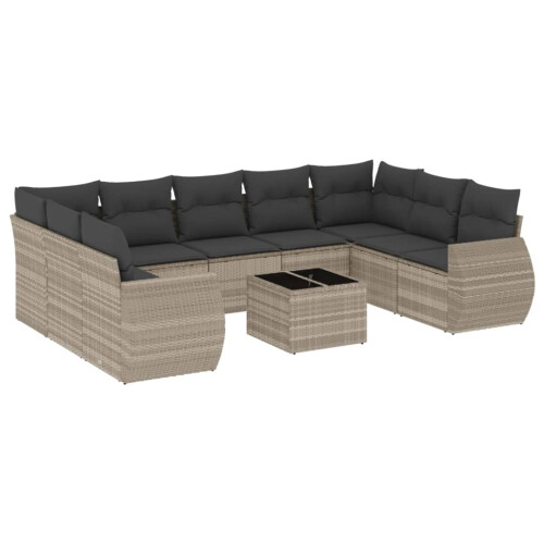 VidaXL vidaXL 10-tlg. Garten-Sofagarnitur mit Kissen Hellgrau Poly Rattan