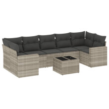 vidaXL 8-tlg. Garten-Sofagarnitur mit Kissen Hellgrau Poly Rattan