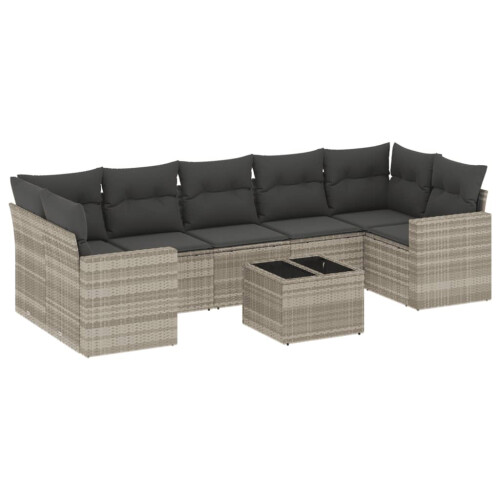VidaXL vidaXL 8-tlg. Garten-Sofagarnitur mit Kissen Hellgrau Poly Rattan