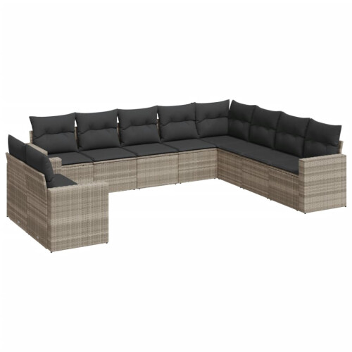 VidaXL vidaXL 10-tlg. Garten-Sofagarnitur mit Kissen Hellgrau Poly Rattan