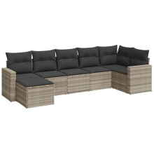 vidaXL 7-tlg. Garten-Sofagarnitur mit Kissen Hellgrau Poly Rattan