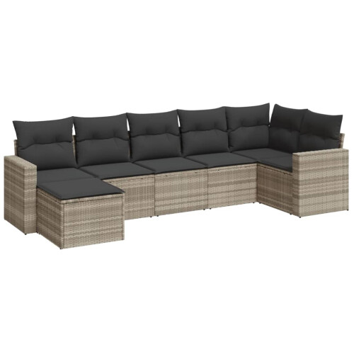 VidaXL vidaXL 7-tlg. Garten-Sofagarnitur mit Kissen Hellgrau Poly Rattan