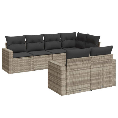 VidaXL vidaXL 7-tlg. Garten-Sofagarnitur mit Kissen Hellgrau Poly Rattan