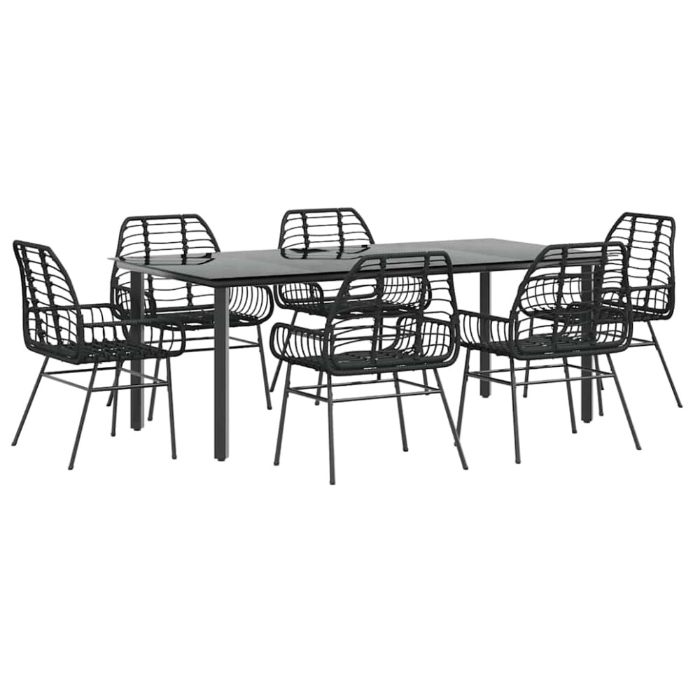 Vidaxl 7 Piece Garden Dining Set Black Poly Rattan Glass