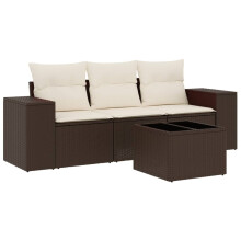 vidaXL 4-tlg. Garten-Sofagarnitur mit Kissen Braun Poly Rattan
