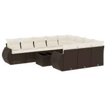 vidaXL 11-tlg. Garten-Sofagarnitur mit Kissen Braun Poly Rattan