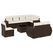 vidaXL 9-tlg. Garten-Sofagarnitur mit Kissen Braun Poly Rattan