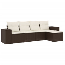 vidaXL 5-tlg. Garten-Sofagarnitur mit Kissen Braun Poly Rattan