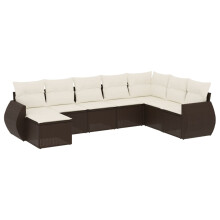 vidaXL 8-tlg. Garten-Sofagarnitur mit Kissen Braun Poly Rattan