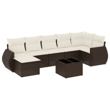 vidaXL 8-tlg. Garten-Sofagarnitur mit Kissen Braun Poly Rattan