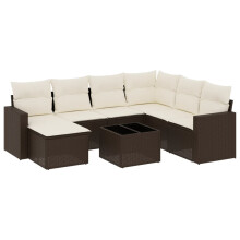 vidaXL 8-tlg. Garten-Sofagarnitur mit Kissen Braun Poly Rattan