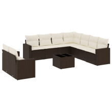vidaXL 10-tlg. Garten-Sofagarnitur mit Kissen Braun Poly Rattan