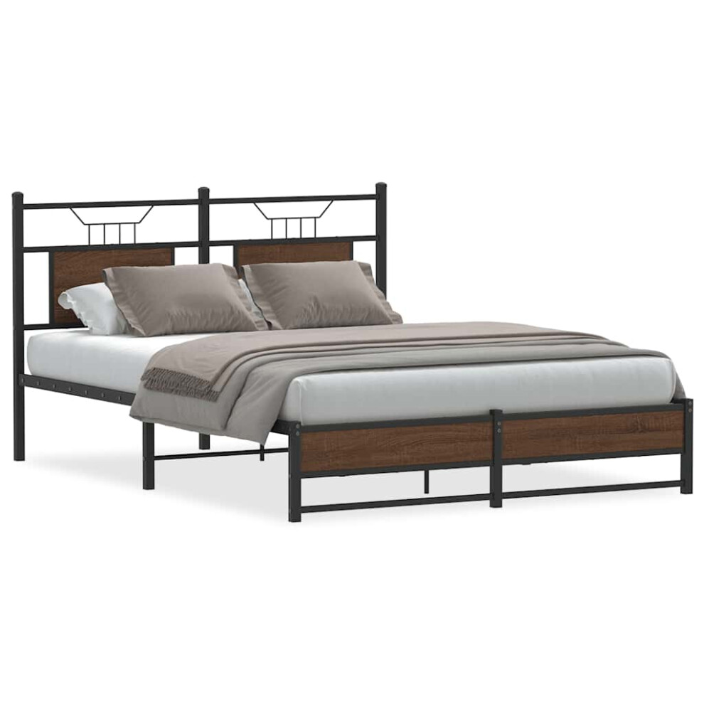 Vidaxl Bed Frame Without Mattress Brown Oak 150X200 Cm King Size Engineered Wood