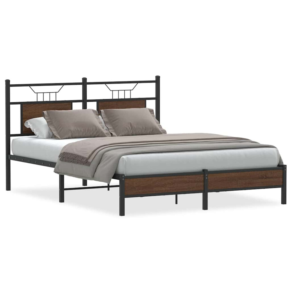 Vidaxl Bed Frame Without Mattress Brown Oak 140X200 Cm Engineered Wood