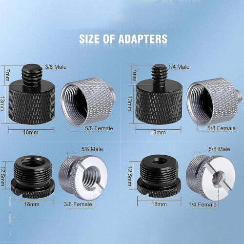 8 adaptateurs pour pieds microphone : 5/8" vers 3/8", 3/8" vers 5/8" 2
